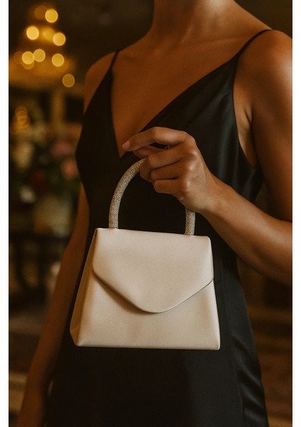 🤍 De&morié DM-2583 Kristal Saplı Saten Gece Çantası - Ekru fiyatları