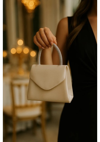 🤍 De&morié DM-2583 Kristal Saplı Saten Gece Çantası - Ekru modelleri