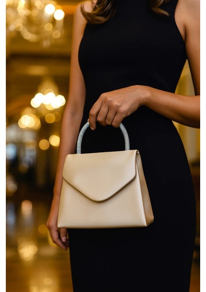 🤍 De&morié DM-2583 Kristal Saplı Saten Gece Çantası - Ekru fırsatları