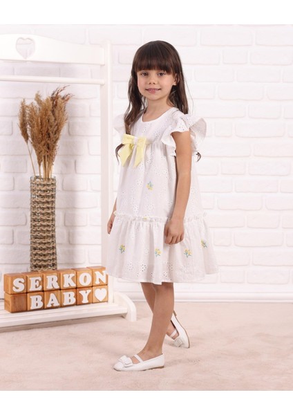 Kız Çocuk Brode Çiçek Nakışlı Elbise