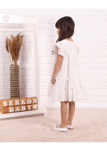 Kız Çocuk Brode Çiçek Nakışlı Elbise fiyatları