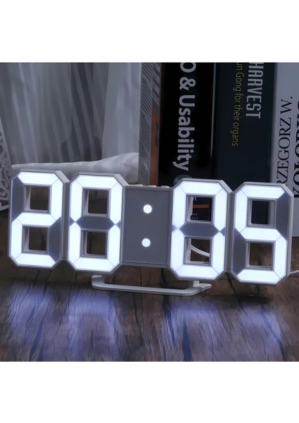 Dijital LED Saat, Alarm, Sıcaklık ve Tarih Gösterge, Otomatik Işıklı, Beyaz