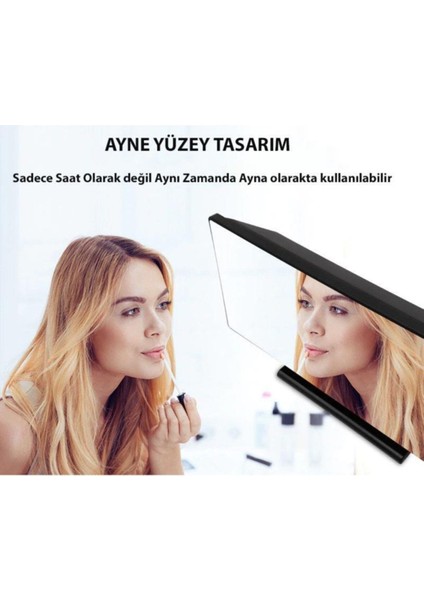 Şık Masa Üstü LED Ayna ve Dijital Çalar Saat, Siyah Renkli Tasarım indirimleri
