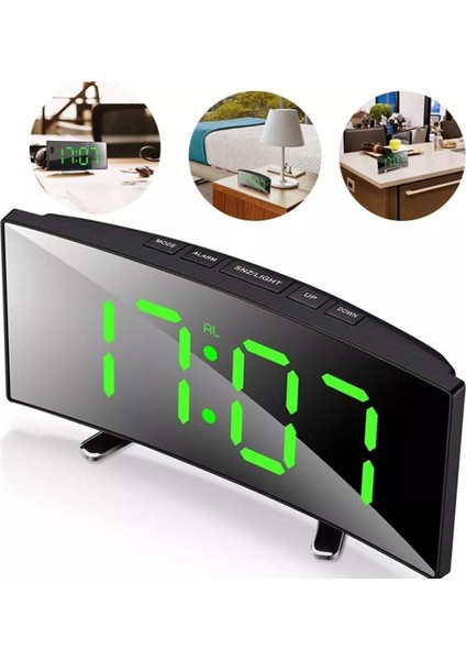 Yeşil LED Ayna Saat, Alarm, Tarih, Pilli ve USB Dijital Masa Saati modelleri