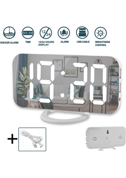 Aynalı LED Dijital Saat, 2 Usb, Hızlı Şarj, Alarmlı, Masa Saati, Beyaz fiyatları