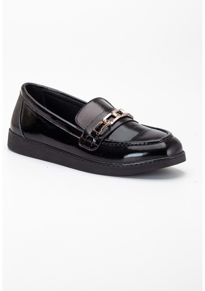 Kadın Hakiki Deri Tokalı Günlük Ayakkabı - Siyah Rugan fırsatları