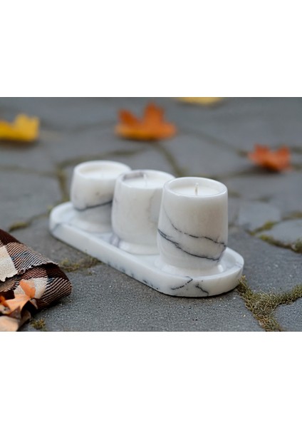 Luminia Çok Yüksek Kaliteli 30CM Tepsili ve Özel Tasarım Gövdeli 4'lü Set Traverten Veya Mermer Soya Mum - Yüksek Kalite Doğal Soya Mum ve Koku Esansı - Damarlı Mermer, Kahve Gümüş Veya Bej Traverten fiyatları