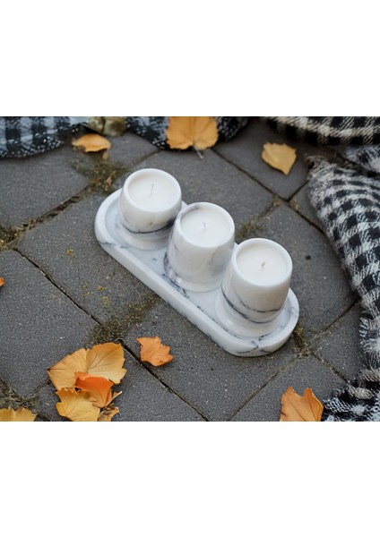 Luminia Çok Yüksek Kaliteli 30CM Tepsili ve Özel Tasarım Gövdeli 4'lü Set Traverten Veya Mermer Soya Mum - Yüksek Kalite Doğal Soya Mum ve Koku Esansı - Damarlı Mermer, Kahve Gümüş Veya Bej Traverten modelleri