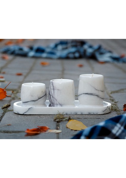Luminia Çok Yüksek Kaliteli 30CM Tepsili ve Özel Tasarım Gövdeli 4'lü Set Traverten Veya Mermer Soya Mum - Yüksek Kalite Doğal Soya Mum ve Koku Esansı - Damarlı Mermer, Kahve Gümüş Veya Bej Traverten indirimleri
