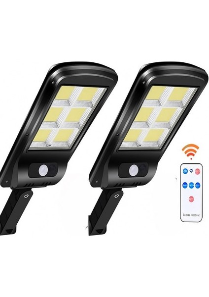 2 Adet Büyük Boy 128 LED Solar Bahçe Sokak Lambası Hareket Sensörlü Kumandalı 3 Modlu Güneş Enerjili