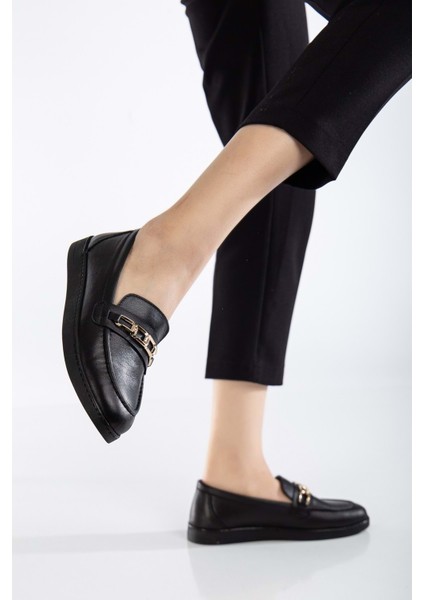 Kadın Hakiki Deri Tokalı Günlük Ayakkabı - Siyah fiyatları