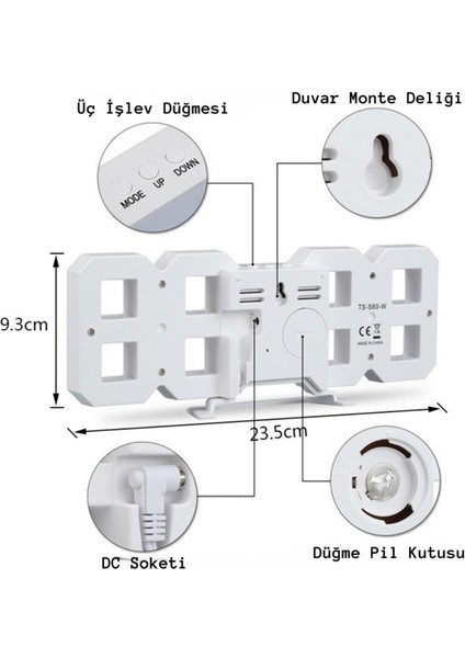 Şık Dijital 3D LED Saat Takvim Termometre Masa ve Duvar Dekorasyonu Siyah indirimleri