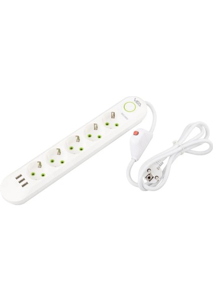 5'li 1.5 Metre Kablolu 3 Usb'li Akım Korumalı Priz Bakır Kablo Harici Güç Anahtarı indirimleri