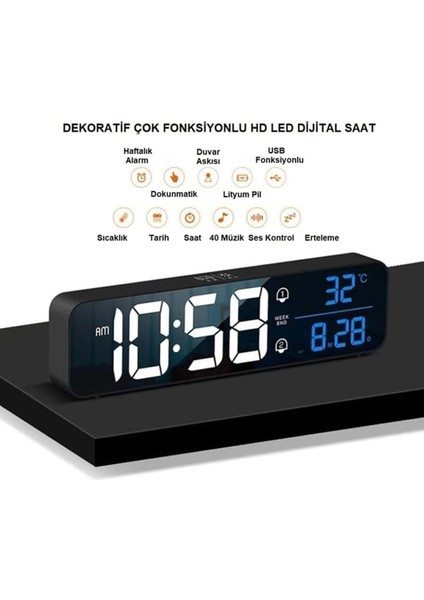 Hd LED Ekranlı Şık Aynalı Dijital Masa Saati, Sıcaklık ve Tarih Göstergeli fiyatları