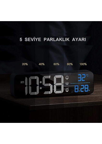 Hd LED Ekranlı Şık Aynalı Dijital Masa Saati, Sıcaklık ve Tarih Göstergeli indirimleri