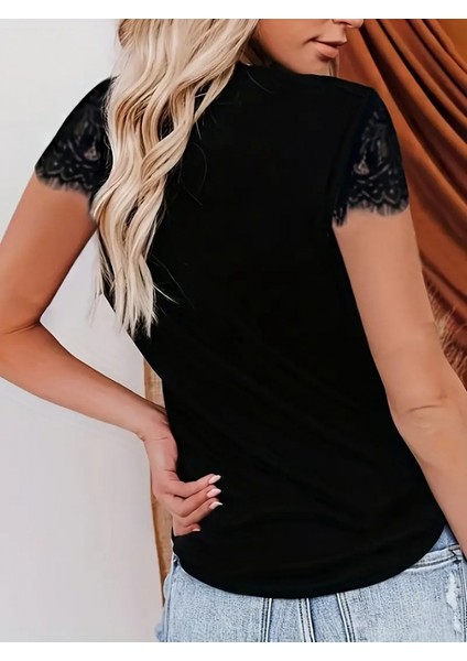 AYDOGANTICARET44 Kadın Kısa Kollu V Yaka Önü Düğmeli Dantel Detay Viskon Bluz fiyatları