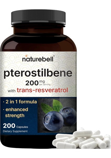 Pterostilbene With 98% Trans-Resveratrol, 200 mg Per Serving, 200 Capsules