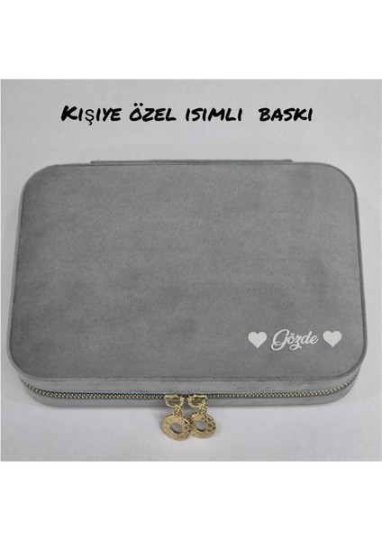 Kişiye Özel Büyük Boy Takı Saklama Kutusu ve Seyahat Çantası (14×21) Gri