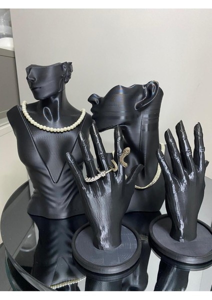 4'lü Dekoratif Takı ve Mücevher Organizer Seti, Stand ve Sergi Yüzük Kolye 21 cm