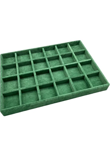 Yumuşak Süet Kumaşlı 24 Bölmeli Yeşil Takı Düzeni, Çekmece Içi Organizer