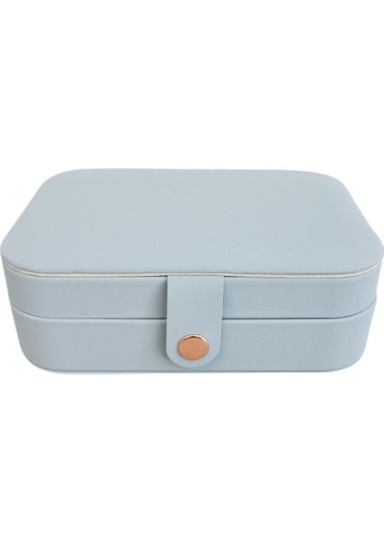 Çıtçıtlı Deri Midi Takı ve Seyahat Çantası, 11X16 Cm, Bebe Mavisi