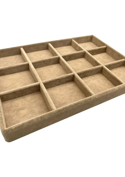 Yumuşak Süet Kumaş Takı Düzeni, 12 Bölmeli, Sütlü Kahve Renk, Pratik ve Şık Tasarım fiyatları