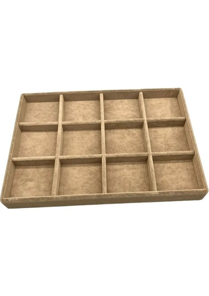 Yumuşak Süet Kumaş Takı Düzeni, 12 Bölmeli, Sütlü Kahve Renk, Pratik ve Şık Tasarım modelleri