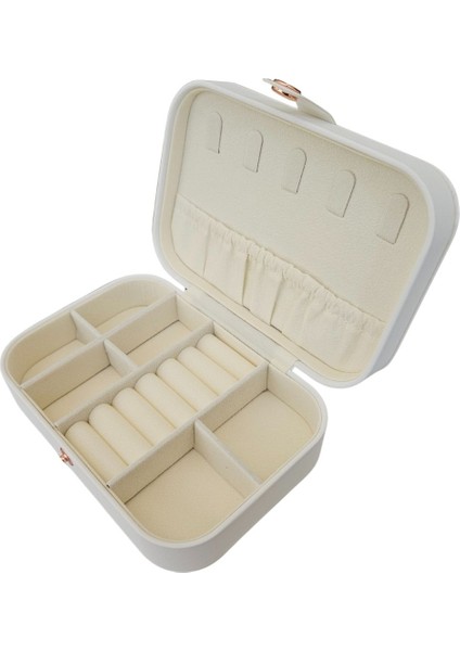 Deri Midi Boy Takı ve Seyahat Çantası, 11X16 Cm, Beyaz