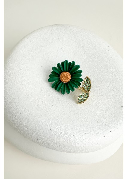 Altın Rengi Yaprak Detay Taşlı Ay Çiçeği Broş (3cm) modelleri