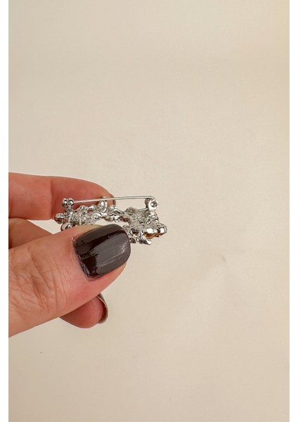 Gümüş Rengi Yusufçuk Detay Taşlı Çelenk Broş (4cm) fiyatları