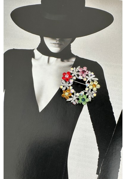 Gümüş Rengi Yusufçuk Detay Taşlı Çelenk Broş (4cm) fırsatları