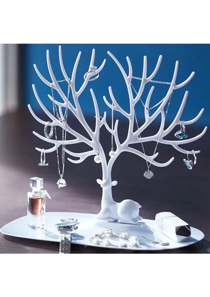 Beyaz Geyik Temalı Takı ve Mücevher Düzenleyici Askı Seti modelleri