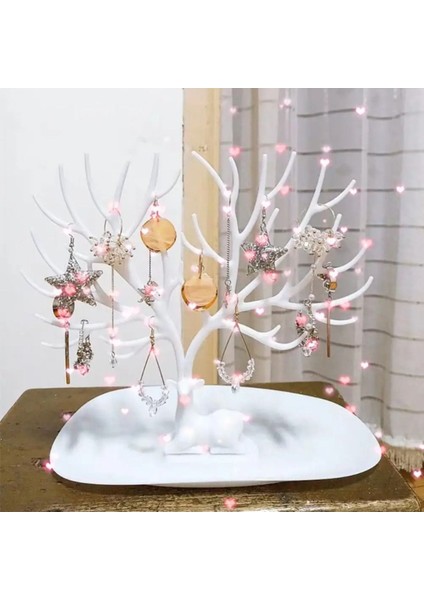 Beyaz Geyik Temalı Takı ve Mücevher Düzenleyici Askı Seti