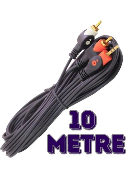 10 Metre Yüksek Kalite Stereo 3.5mm To 2 Rca Kablo Aux 5+1 Ses Sistemi - 10M