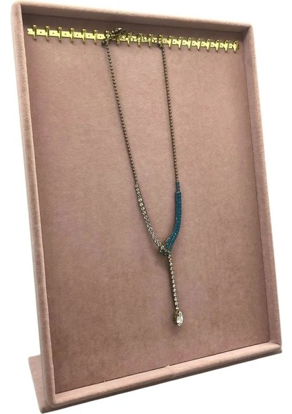 Yumuşak Süet Kumaşlı Pembe Renkli Ayaklı Takı ve Tesbih Standı 34/24 cm