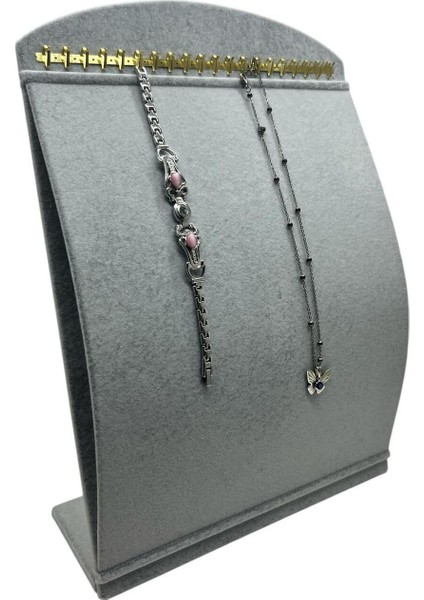 Gri Süet Kumaş 34X24 cm Dik Bombeli Takı Düzeni Tutucu Organizatör