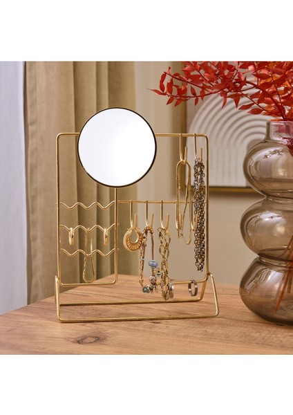 Sarı Metal Aynalı Takı Askısı, 19,5X27X10 Cm, Şık ve Kullanışlı Dekoratif Ürün