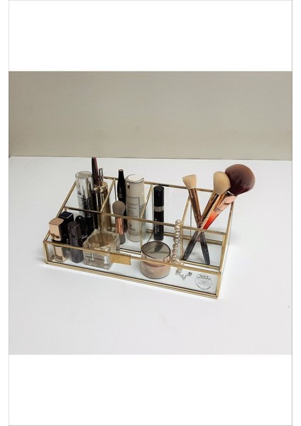 Şık 5'li Pirinç Makyaj Organizer, 30 Cm, Düz-Fix Model