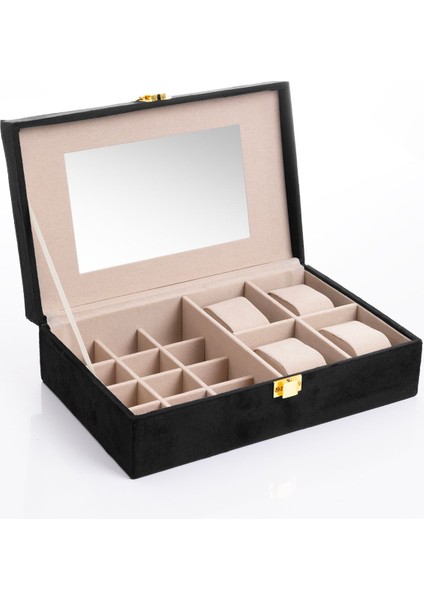 Aynalı Siyah Kadife Takı Organizer, Şık ve Kullanışlı, 25X16X7 cm fırsatları