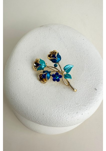 Altın Rengi Taş Detaylı Gül Broş (5cm) modelleri