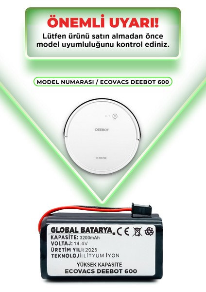 Ecovacs Deebot 600 Uyumlu Robot Süpürge Bataryası 14.4v 3200mah Li-Ion Pil (Yüksek Kapasite) indirimleri