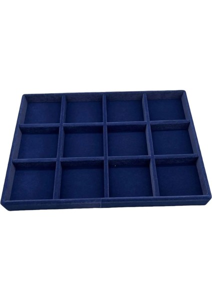Lacivert Süet Kumaş 12 Bölmeli Takı Düzeni, 34X24 Cm, Çekmece Içi Organizatör modelleri