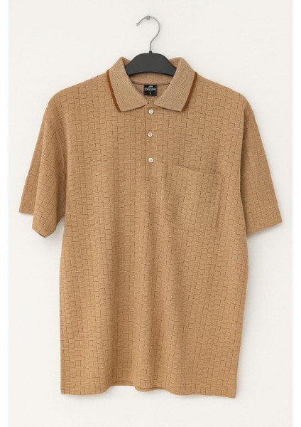 Kare Desenli Polo Yaka Erkek Tişört Açık Kahverengi modelleri