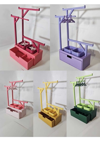 Pembe Çekmeceli ve Kancalı 3D Takı Organizeri, Mücevher Düzenleyici