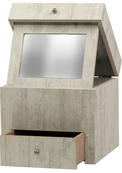 Aynalı Çok Amaçlı Takı ve Makyaj Düzenleyici, Çekmeceli ve Seperatörlü Bej