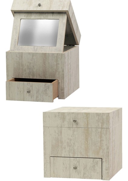 Aynalı Çok Amaçlı Takı ve Makyaj Düzenleyici, Çekmeceli ve Seperatörlü Bej modelleri