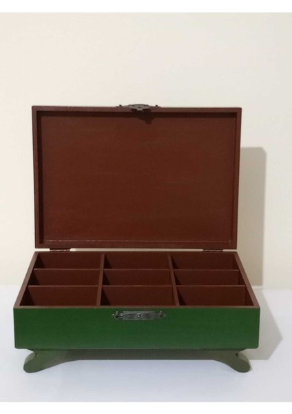 Yeşil Ahşap Çiçek Desenli Dekoratif Kutu, Takı ve Aksesuar Saklama 29X18,5X7,5 cm fırsatları