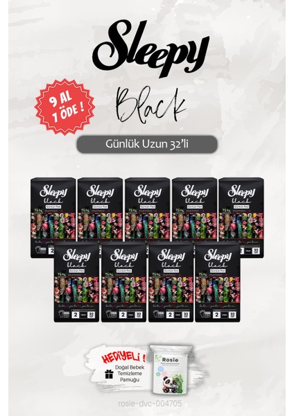 9 Al 7 Öde Sleepy Black Günlük Ped Uzun 32'li, Rosie Hediye