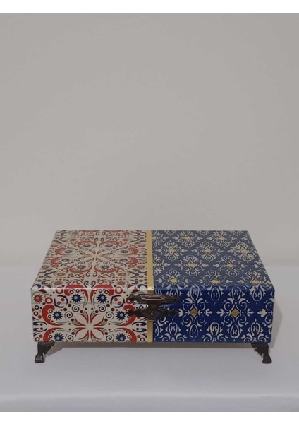 Mavi Ahşap Dekoratif Takı ve Aksesuar Kutusu 29X18,5X7,5 cm