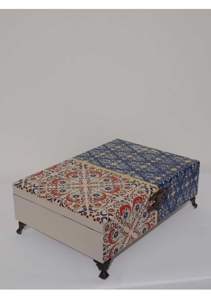 Mavi Ahşap Dekoratif Takı ve Aksesuar Kutusu 29X18,5X7,5 cm